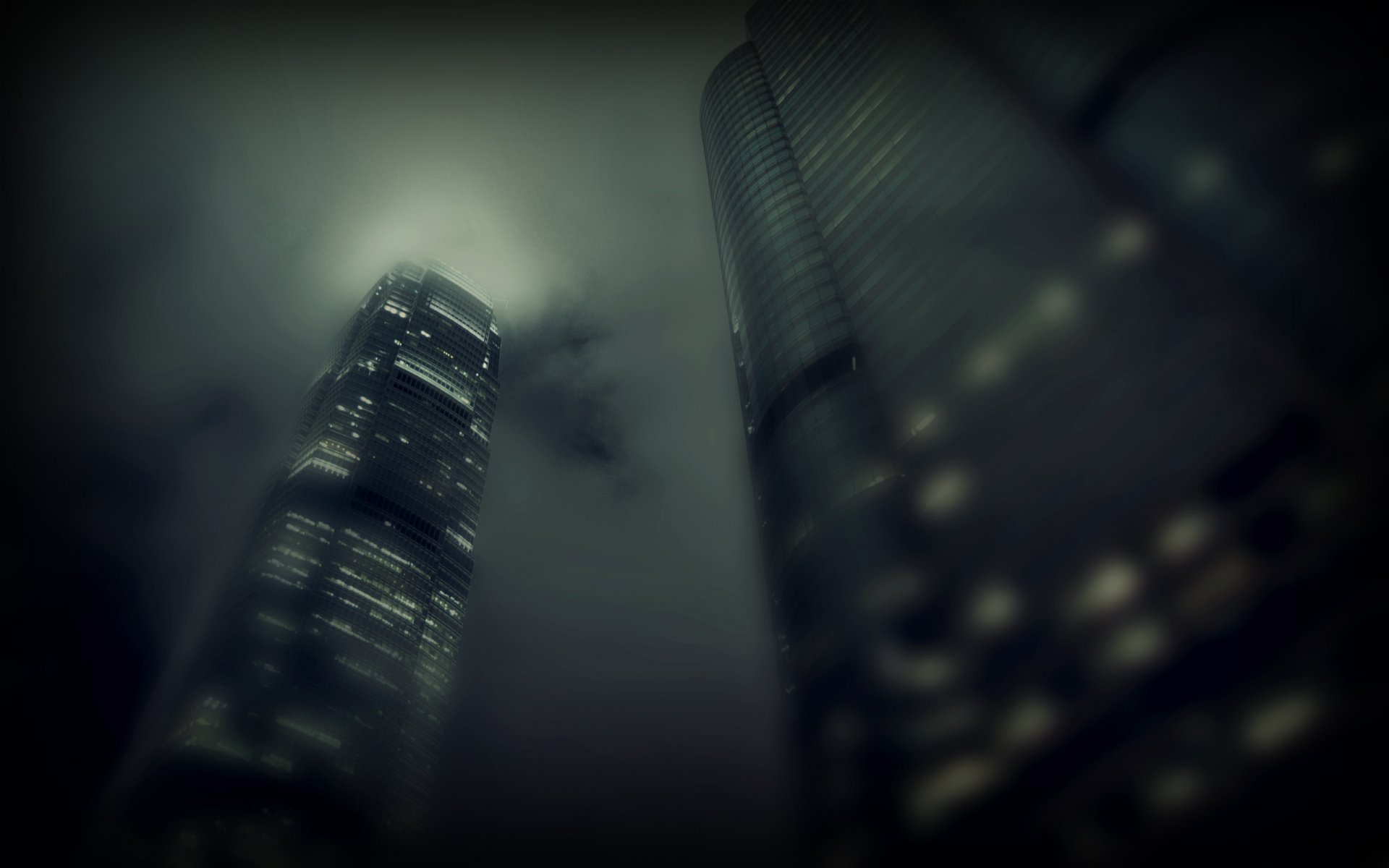 ciudad rascacielos niebla edificios nubes ventanas luz