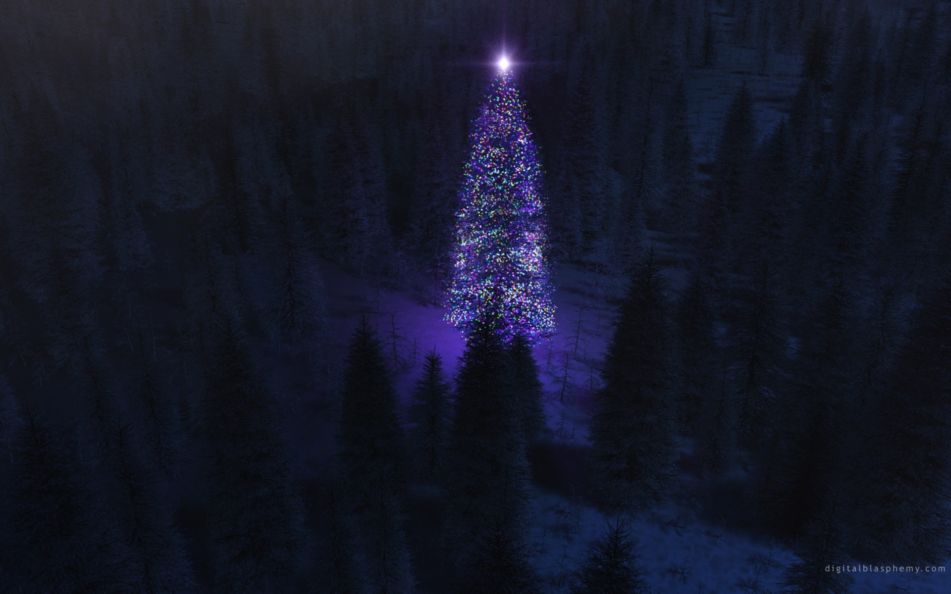 árbol de navidad noche bosque año nuevo luces