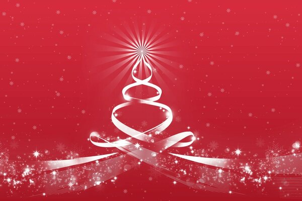 Símbolo del árbol de Navidad con una estrella ardiente sobre un fondo rojo