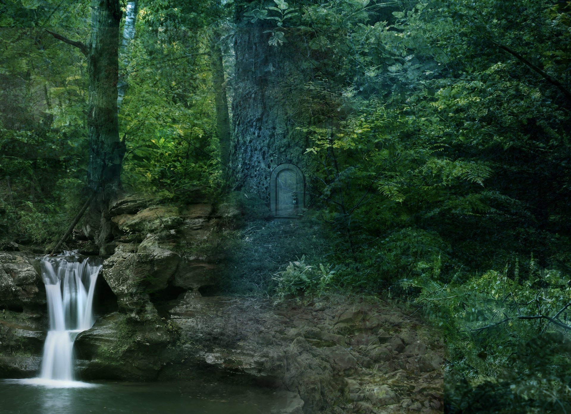 árboles paisaje bosque cascada