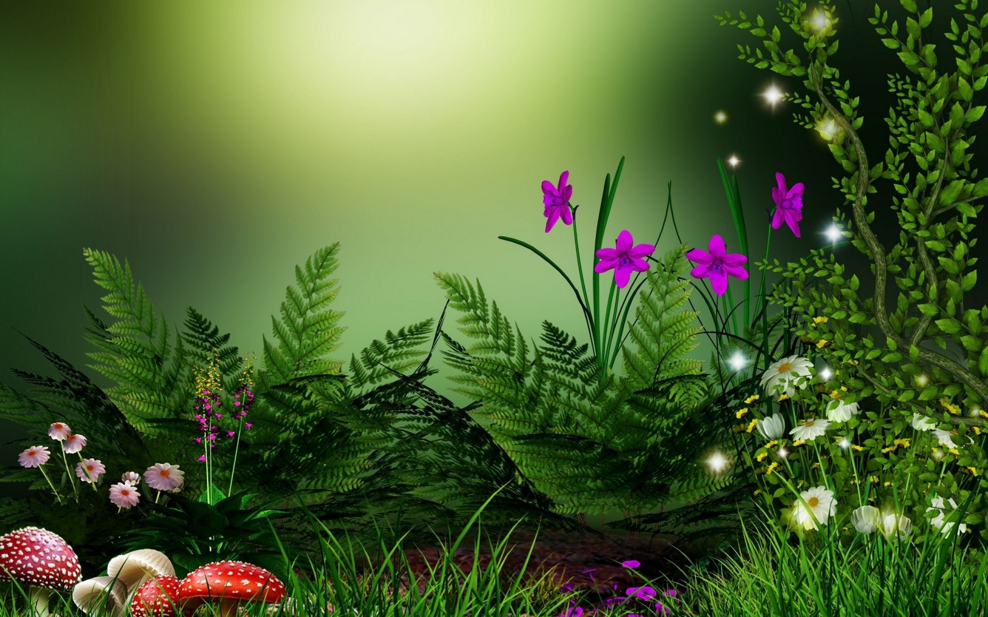 plantas hierba flores setas