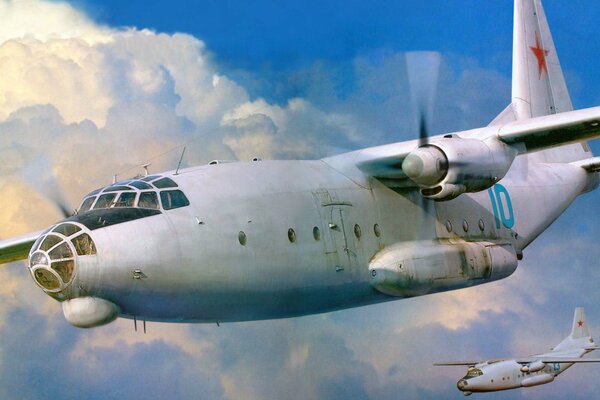 Avión de transporte militar an-8 en ejercicio