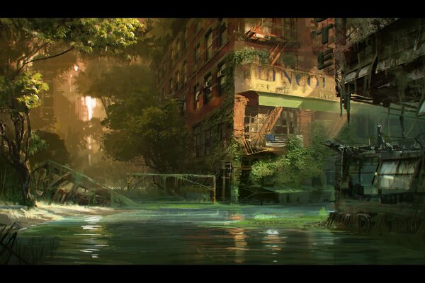 Arte dibujo paisaje casas