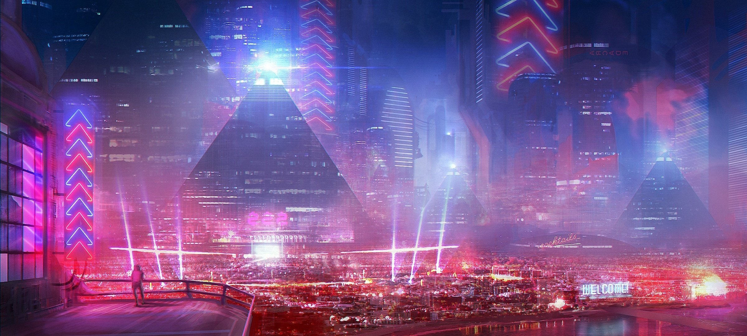 luces ciudad del futuro kingcloud edificios arte hombre