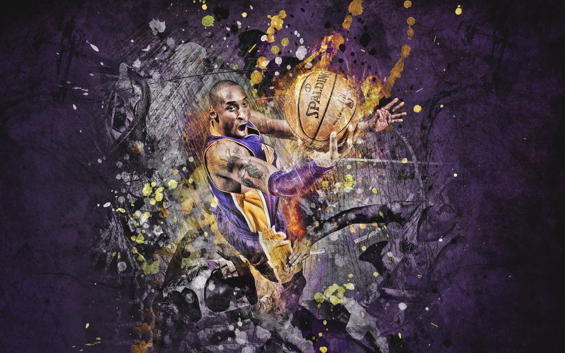 kobe bryant lakers jugador baloncesto figura bola spalding púrpura