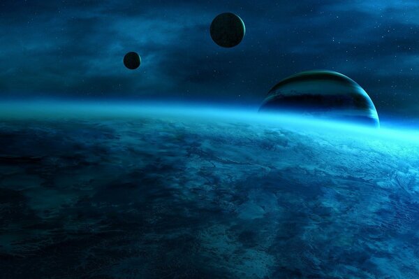 Planetas en el espacio exterior azul