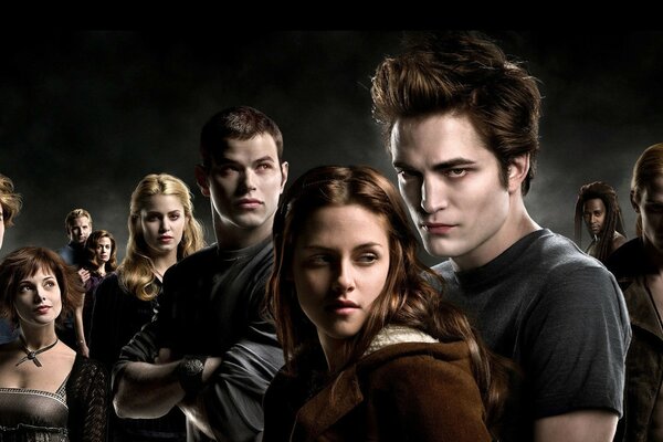 Cartel con los personajes de la saga vampírica Crepúsculo 