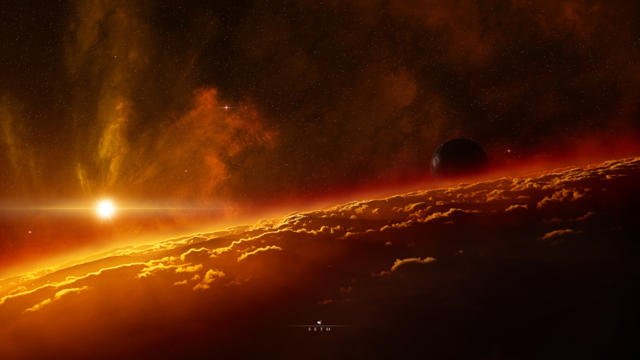 planeta atmósfera nubes cielo sol estrellas luz