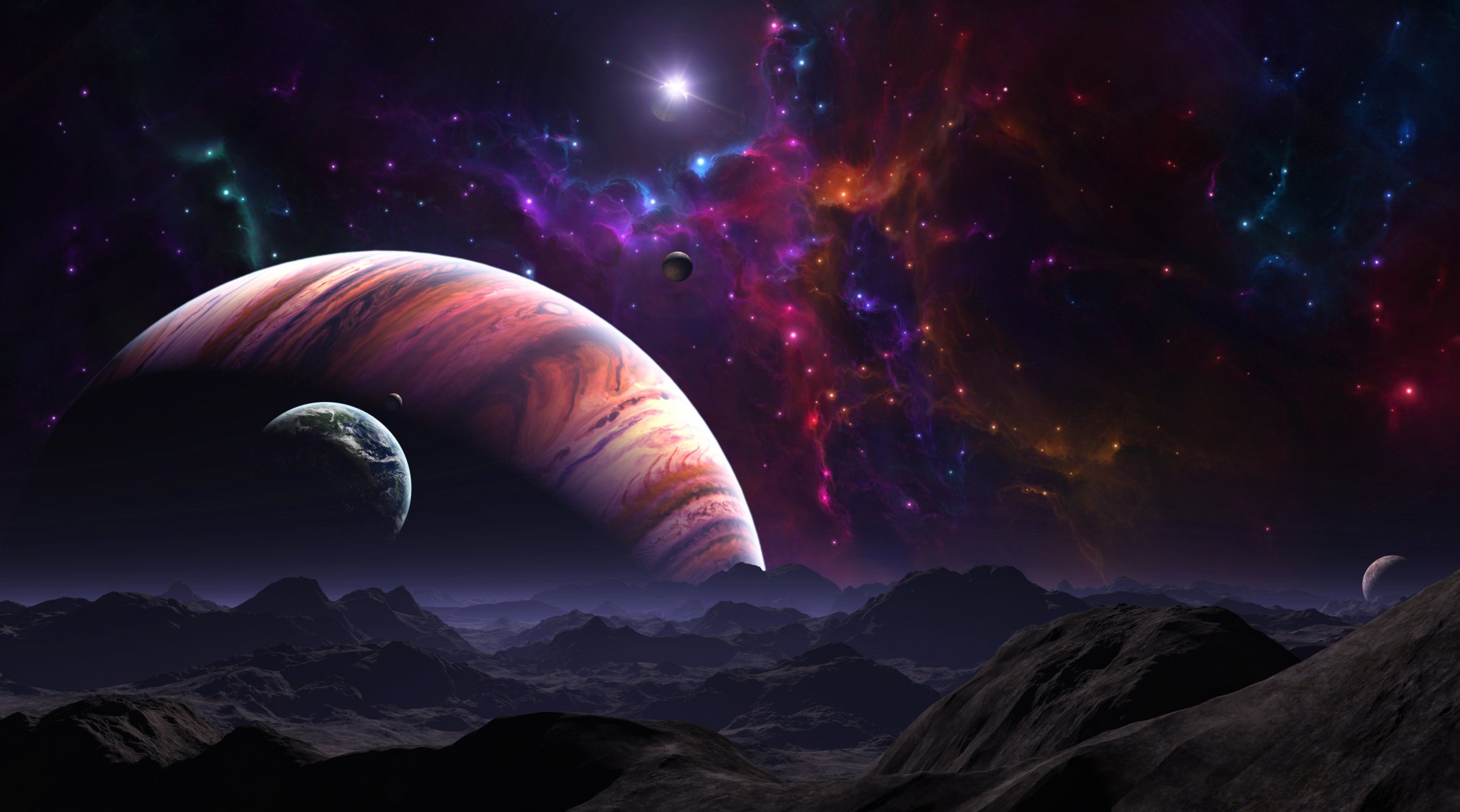 superficie planetas montañas paisaje gigante de gas estrellas