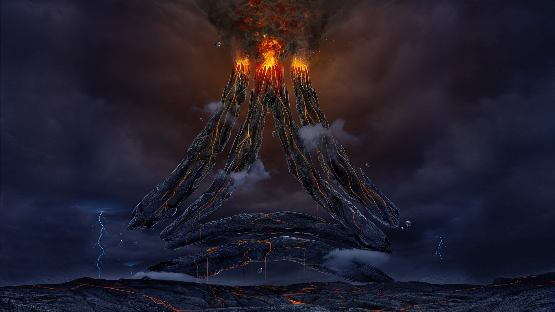 fantasía arte lava volcán
