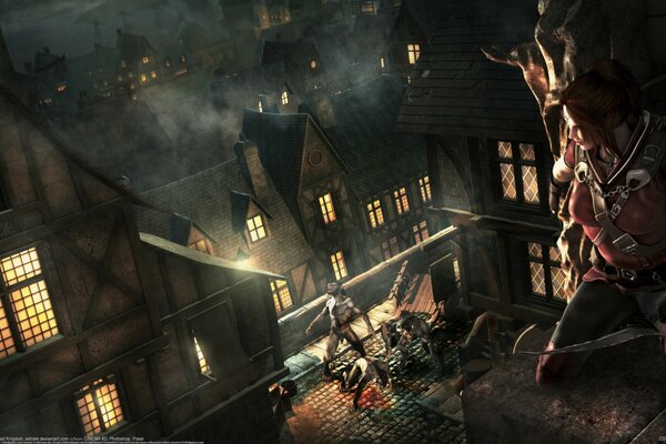 Chica luchando con monstruos