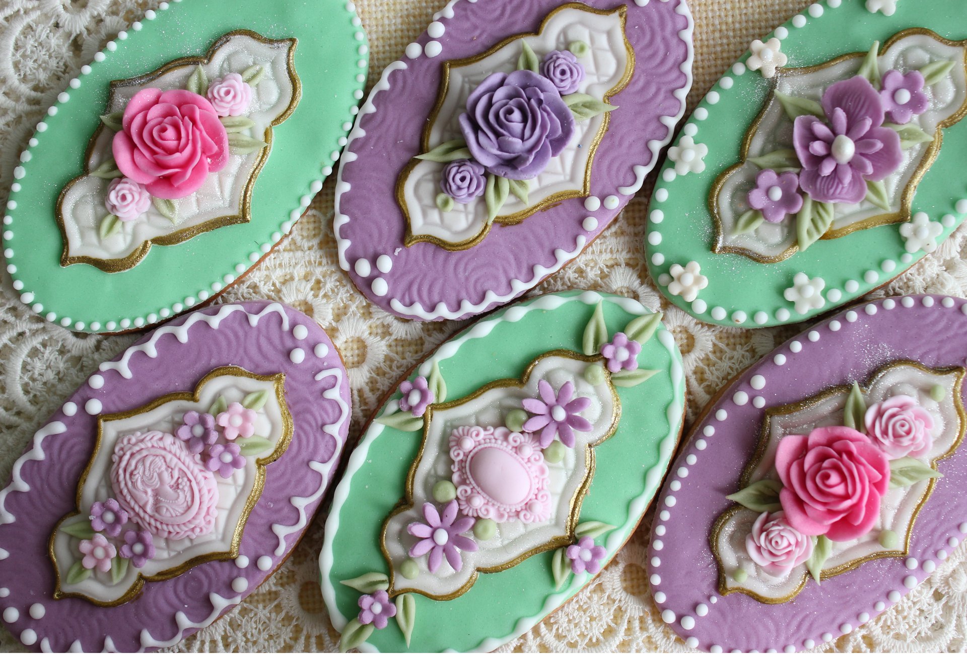 galletas oval glaseado hermoso vintage flores