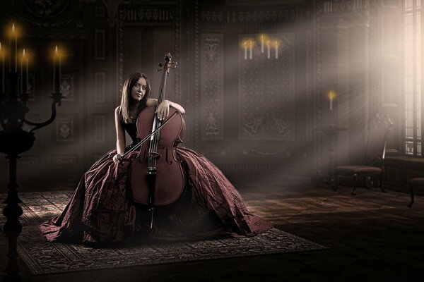 En la habitación de la vendimia chica con violonchelo