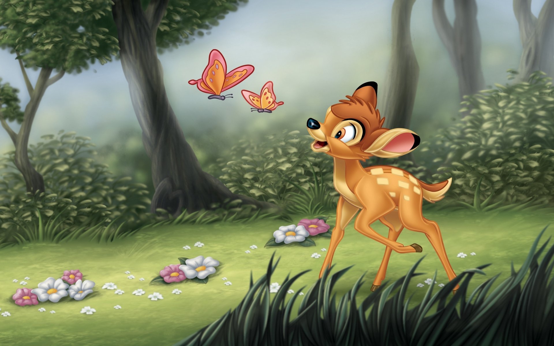 bamby walt disney bosque árboles flores bambi dibujos animados