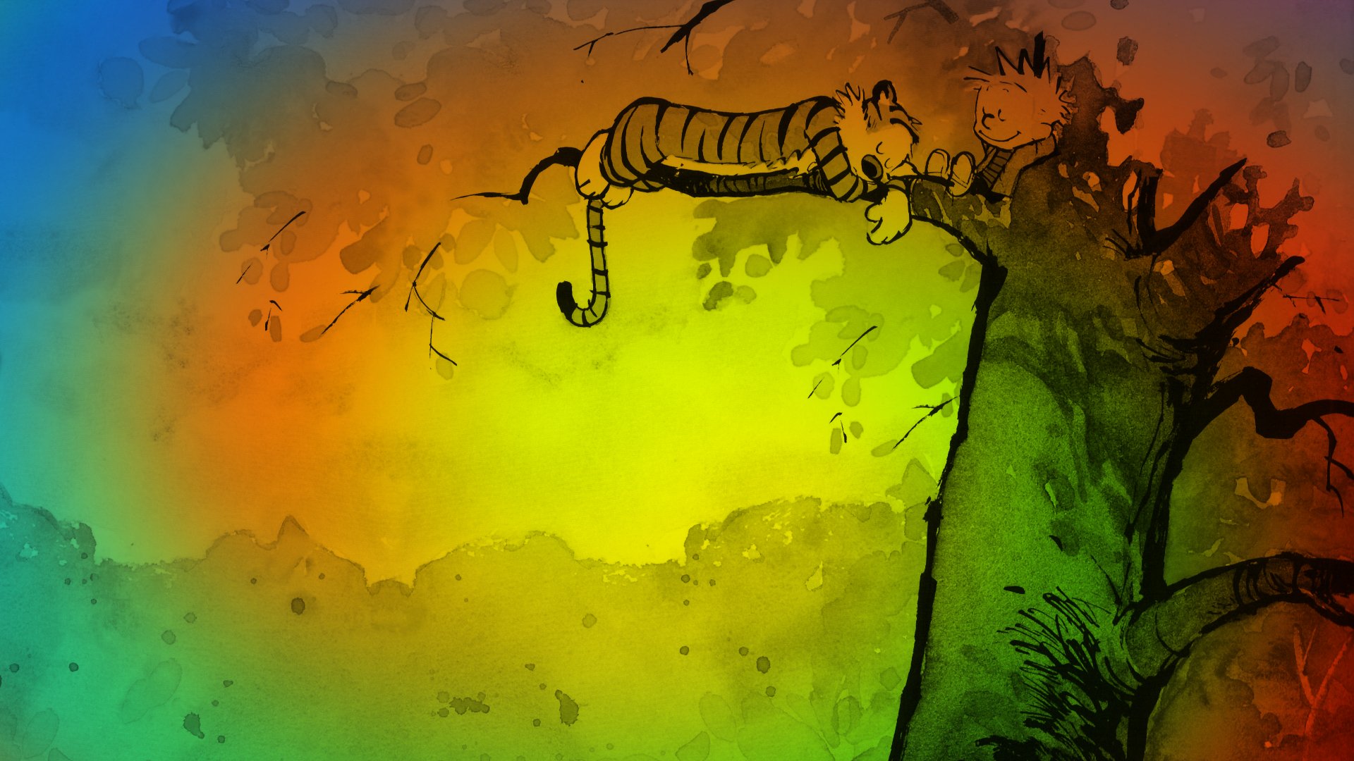 dibujo madera colores niño tigre calvin y hobbes descanso sueño arte dibujos animados arte