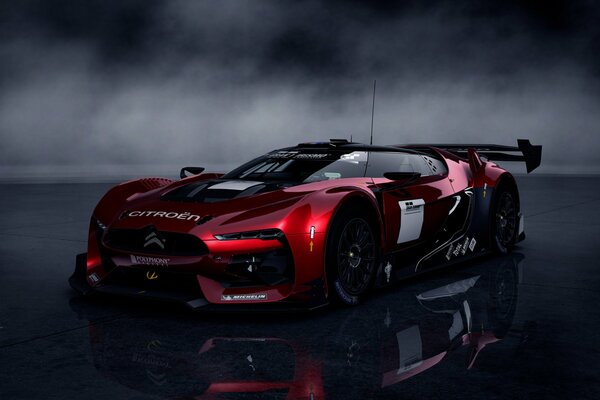 Gran turismo cinco contra la niebla con reflejo en el Suelo