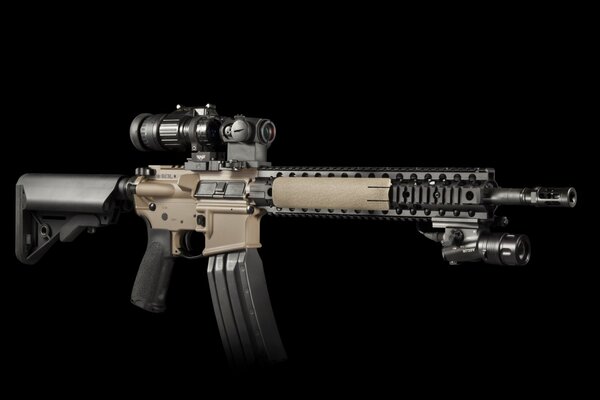 Rifle semiautomático fresco sobre fondo negro