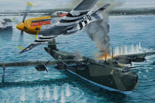 Guerra entre p 51 D Mustang y Voss BV 222 Viking