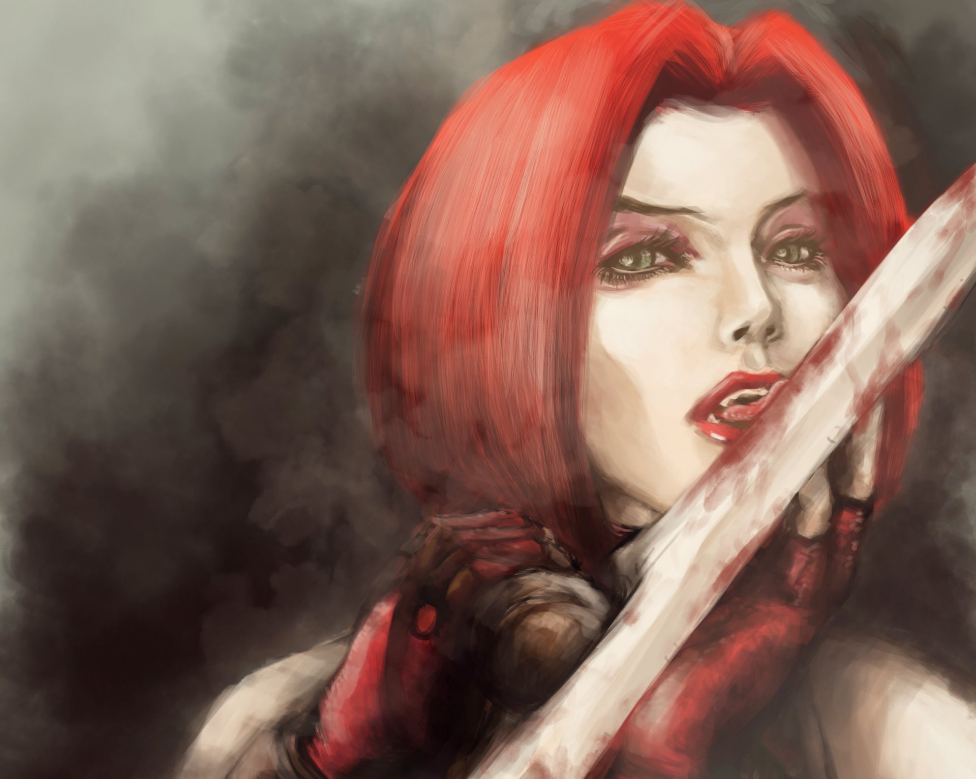 bloodrane juego arte vampiro pelo rojo mirada sangre