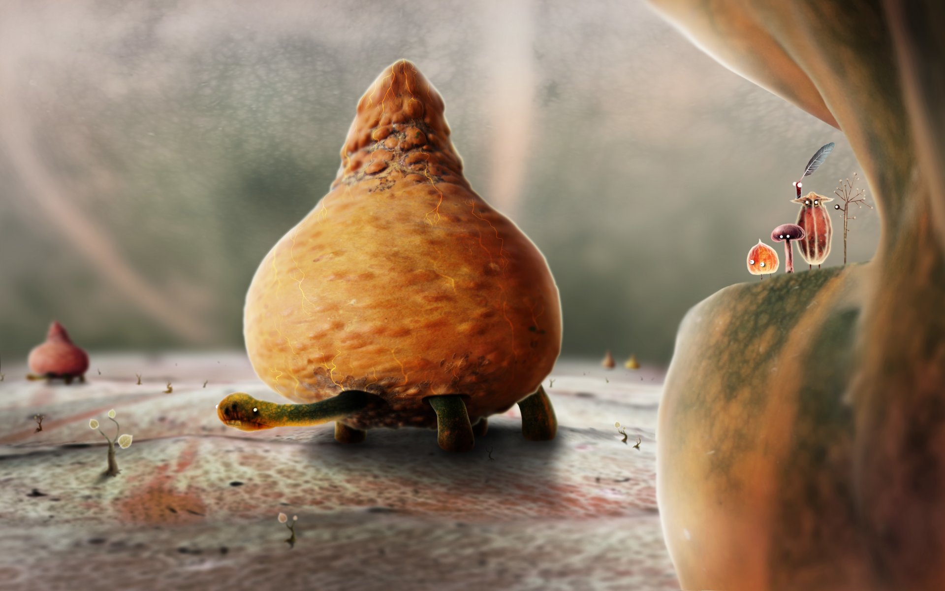 botanicula personajes tortuga brotes hojas