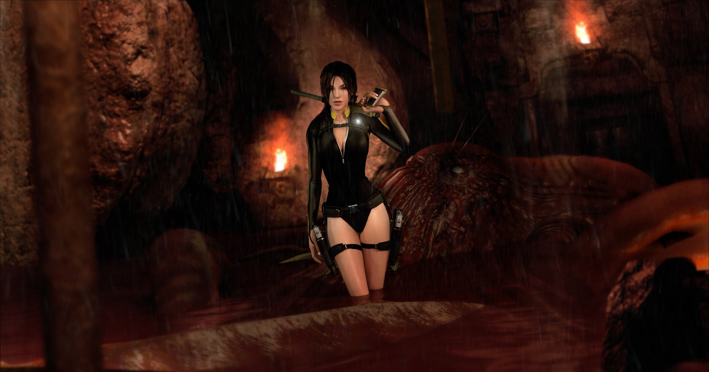 lara croft tomb raider tomb raider: underworld chica arpón pulpo traje de baño traje