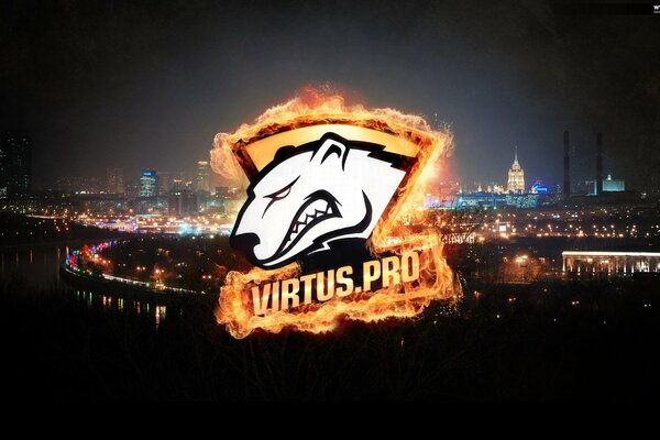 Logotipo de oso polar en el fondo de la ciudad nocturna