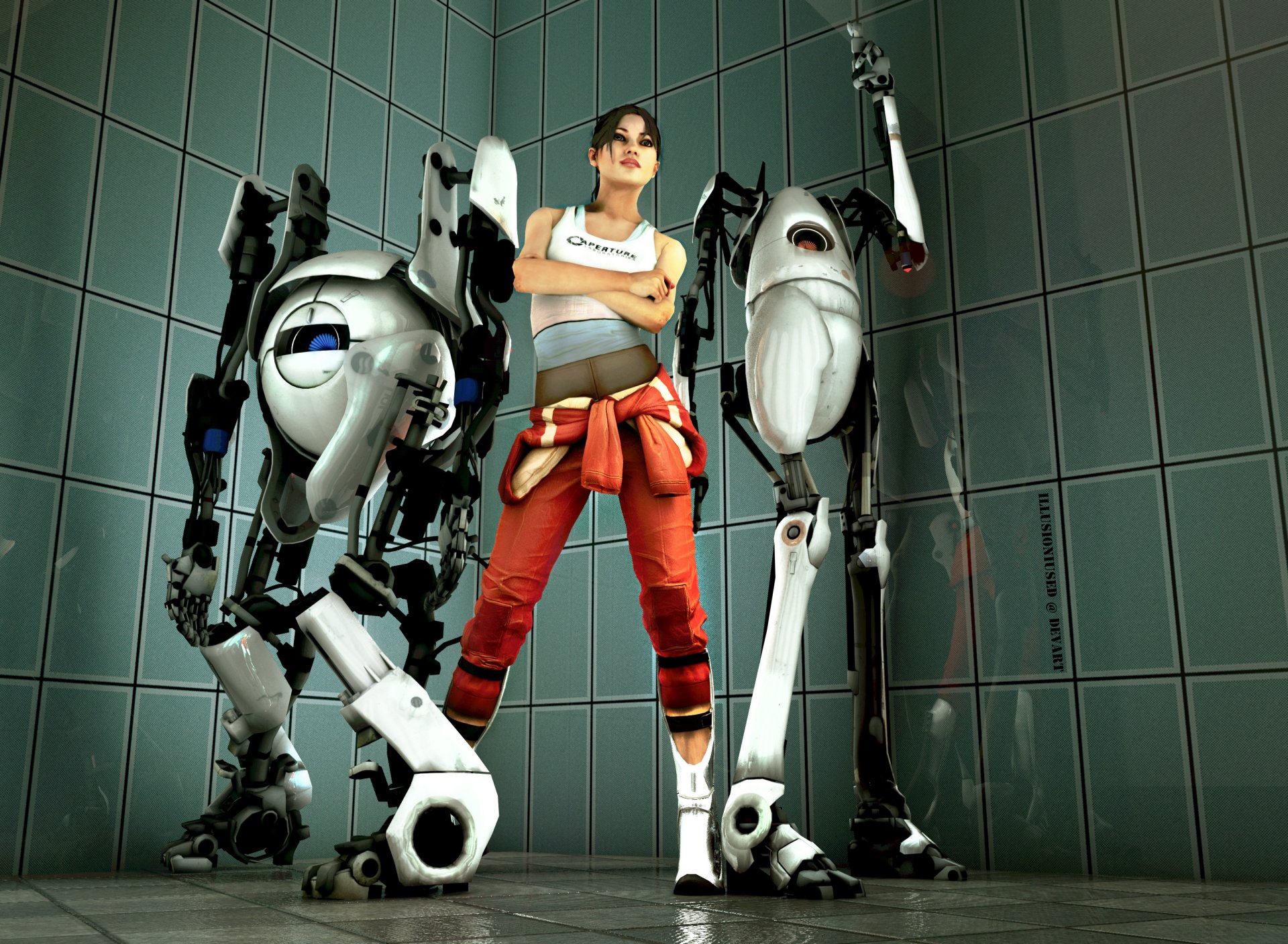 portal chell chica robots satén pee body