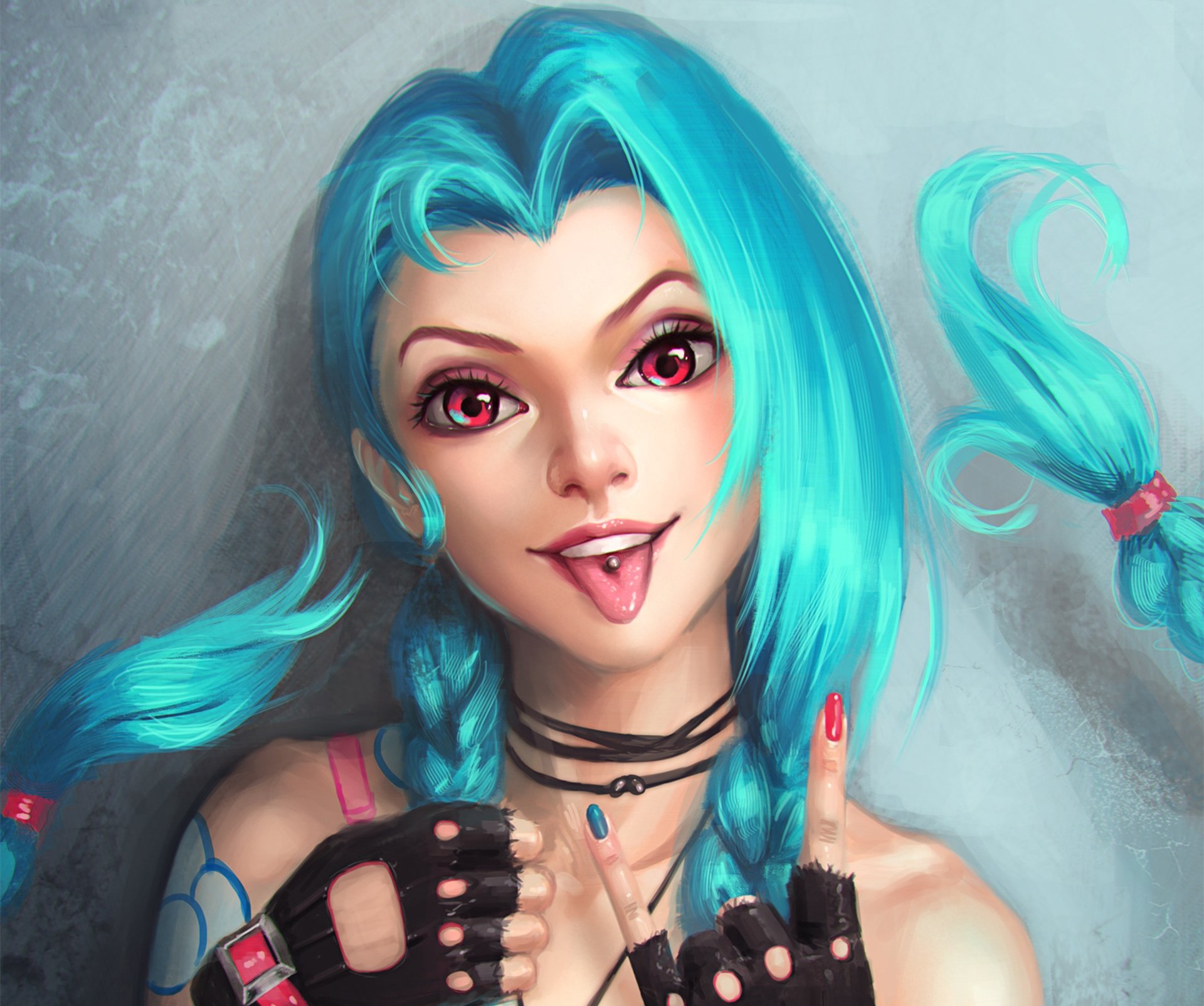 jinx lol pelo azul liga de leyendas lengua