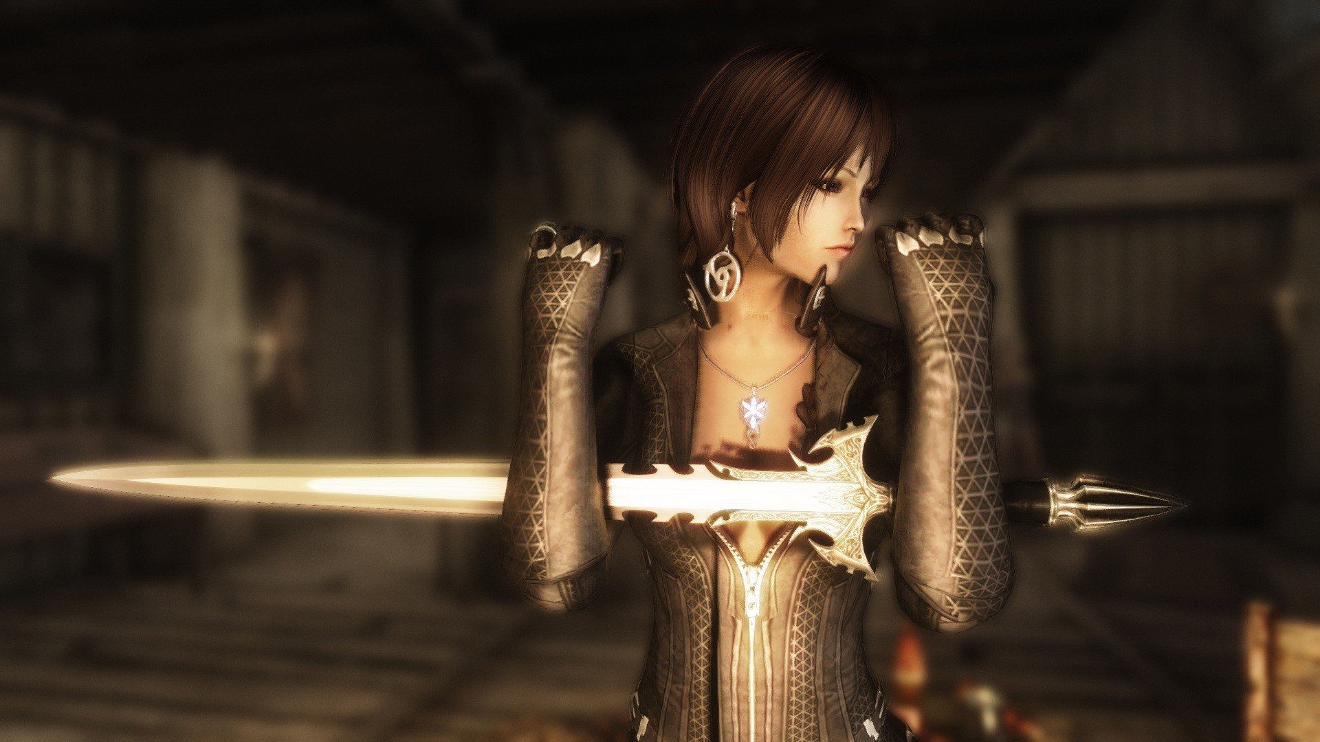 the elder scrolls v skyrim chica espada arma fondo guerrero traje