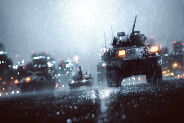 Battlefield 4 camino húmedo nocturno bajo la lluvia