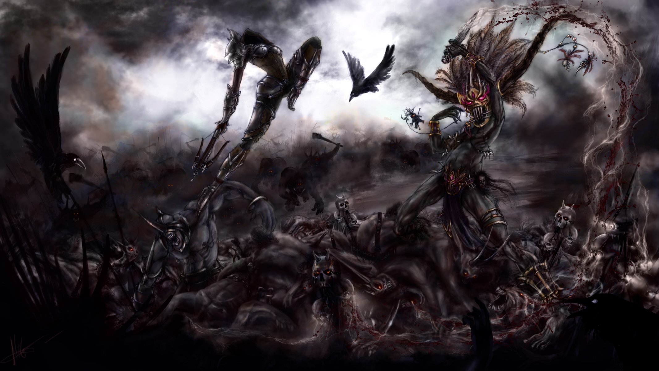 diablo 3 arte cazador demonios brujo batalla demonios cuervos