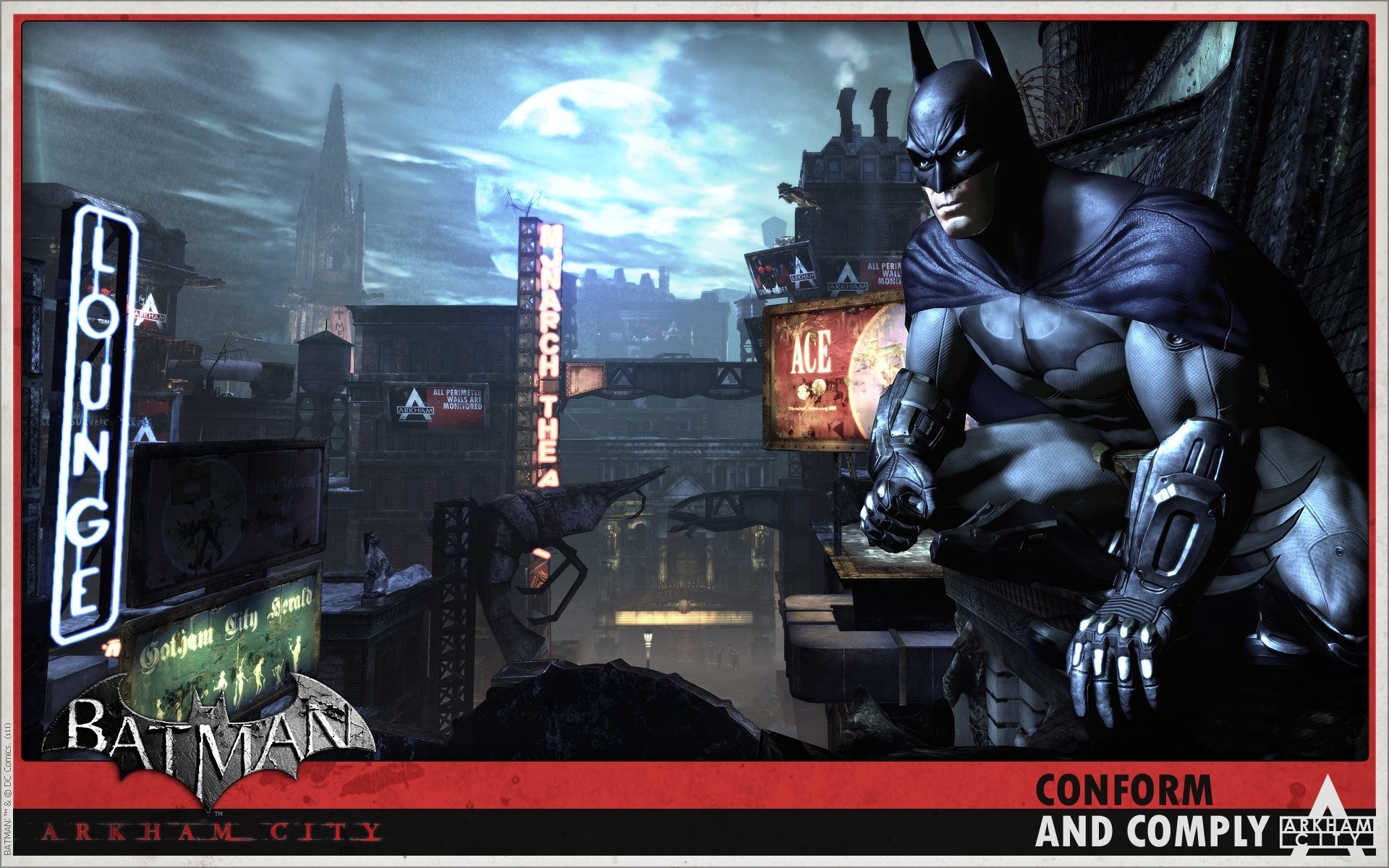batman arkham city ciudad señalización noche luna