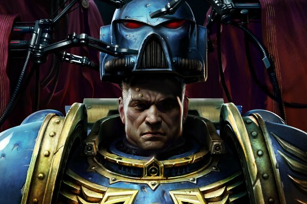El soldado decidido Warhammer viste un casco de combate