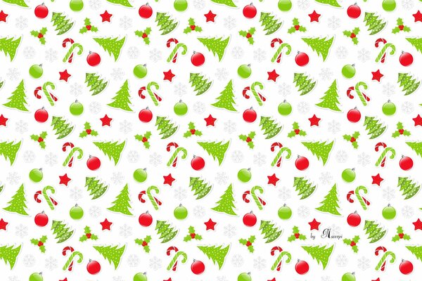 Copos de nieve y piruletas sobre fondo blanco