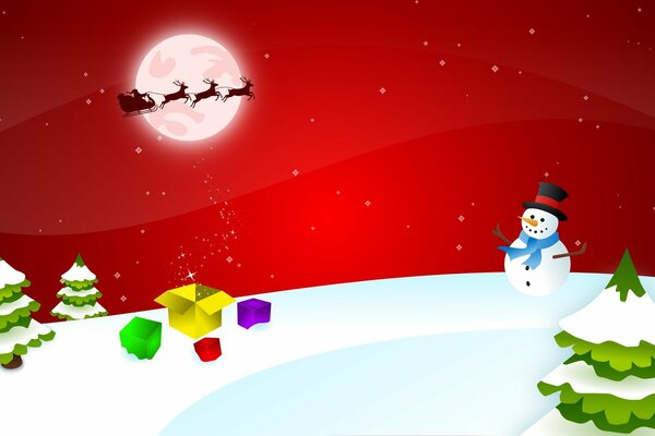 Santa con renos en el fondo de la Luna