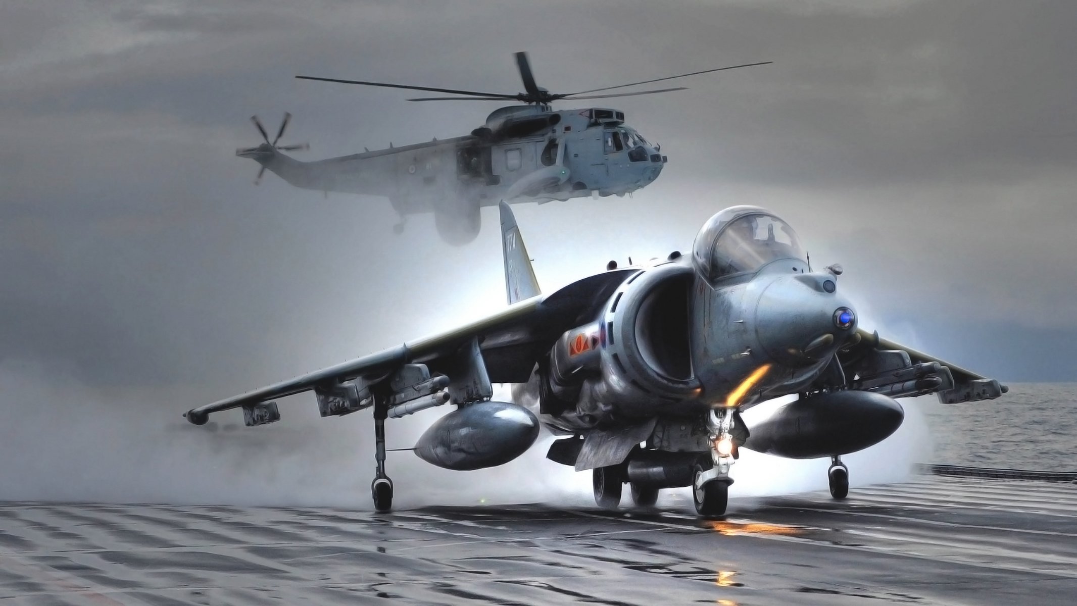 gr mk-7 harrier avión fuerza aérea aviación caza bombardero alas helicóptero nublado mar
