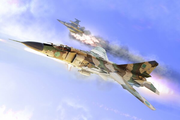 MIG 23 en el cielo volando hacia abajo
