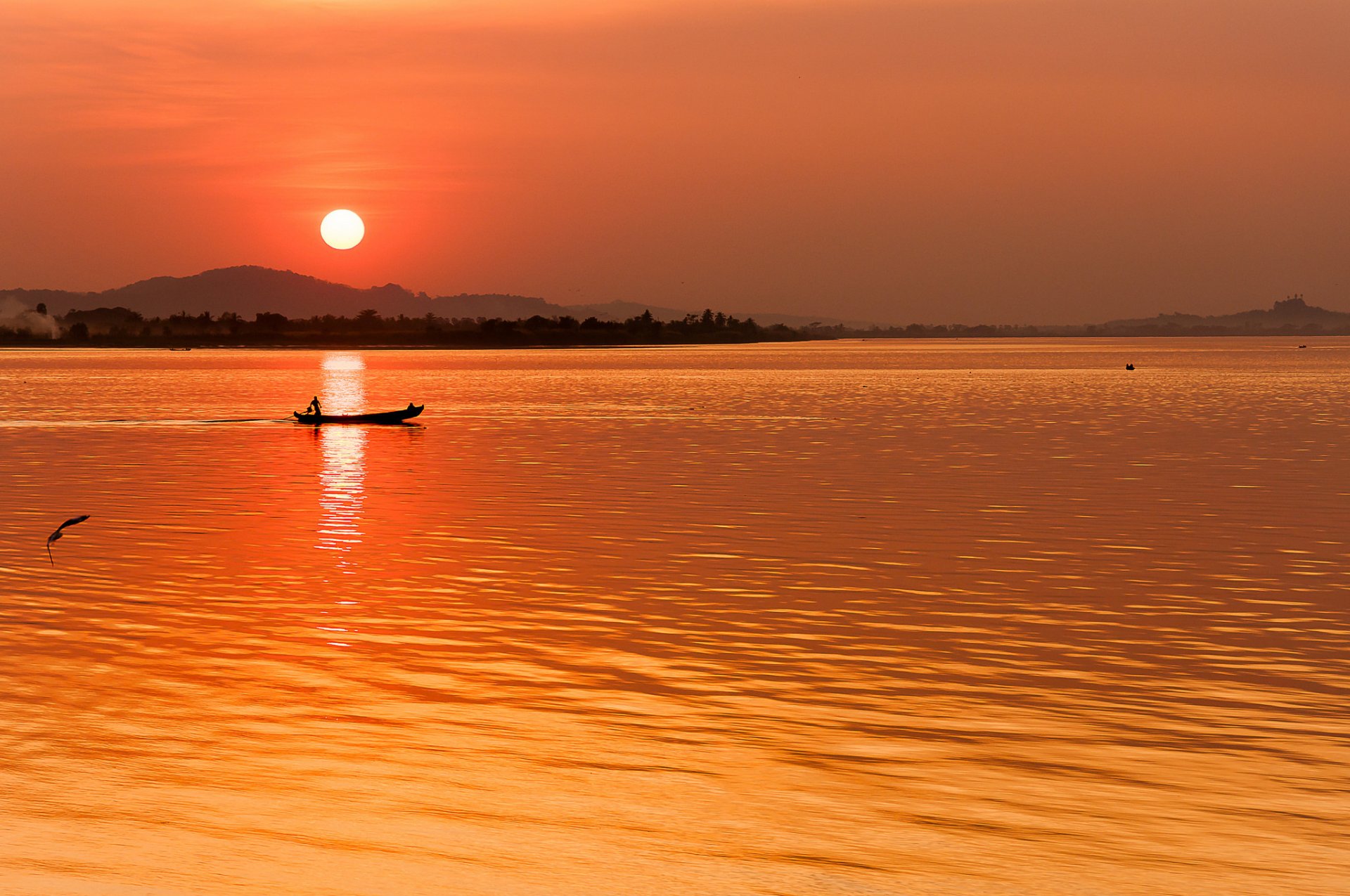 río barco sol amanecer