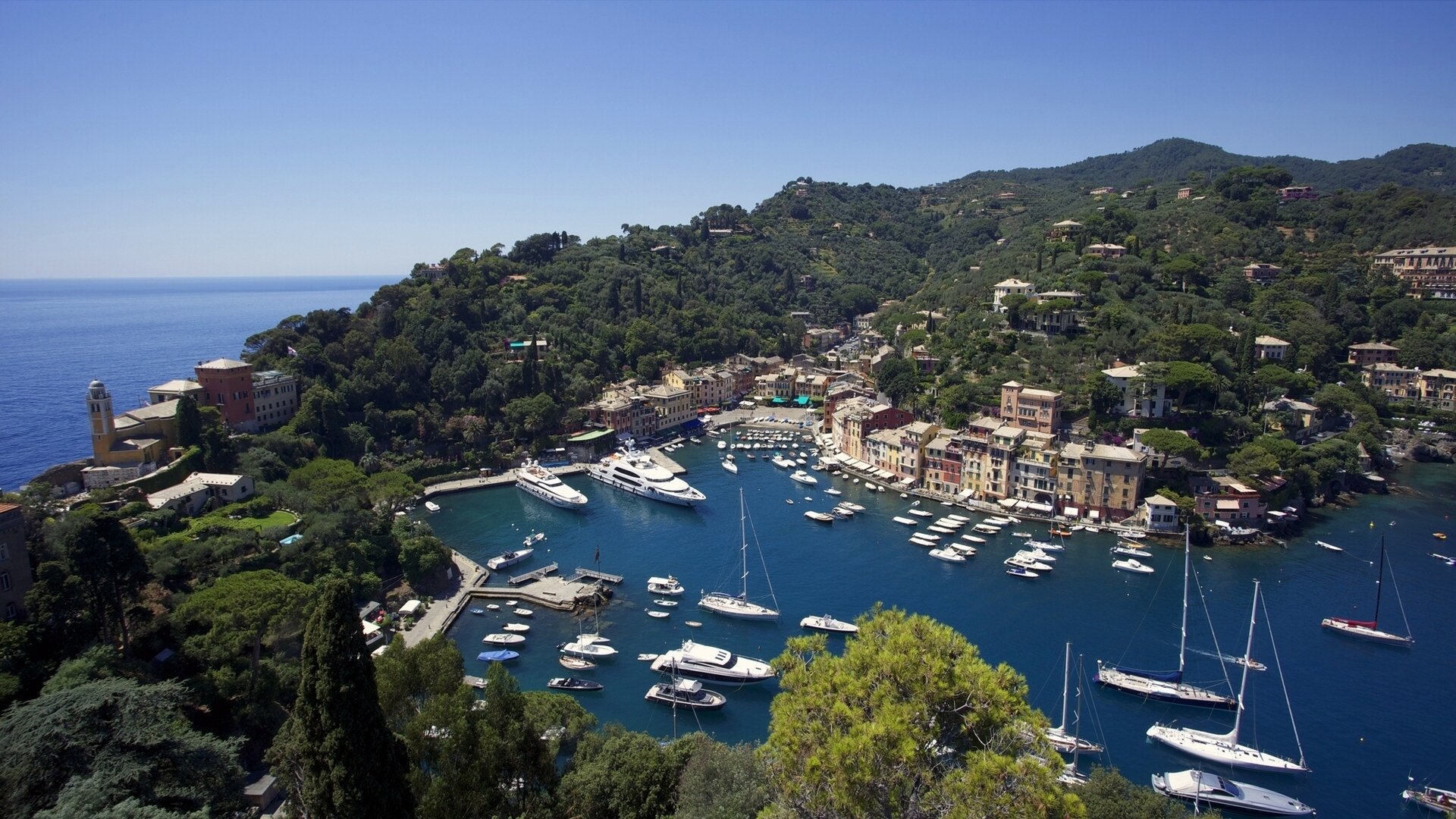 portofino liguria italia mar de liguria italia bahía yates panorama barcos costa