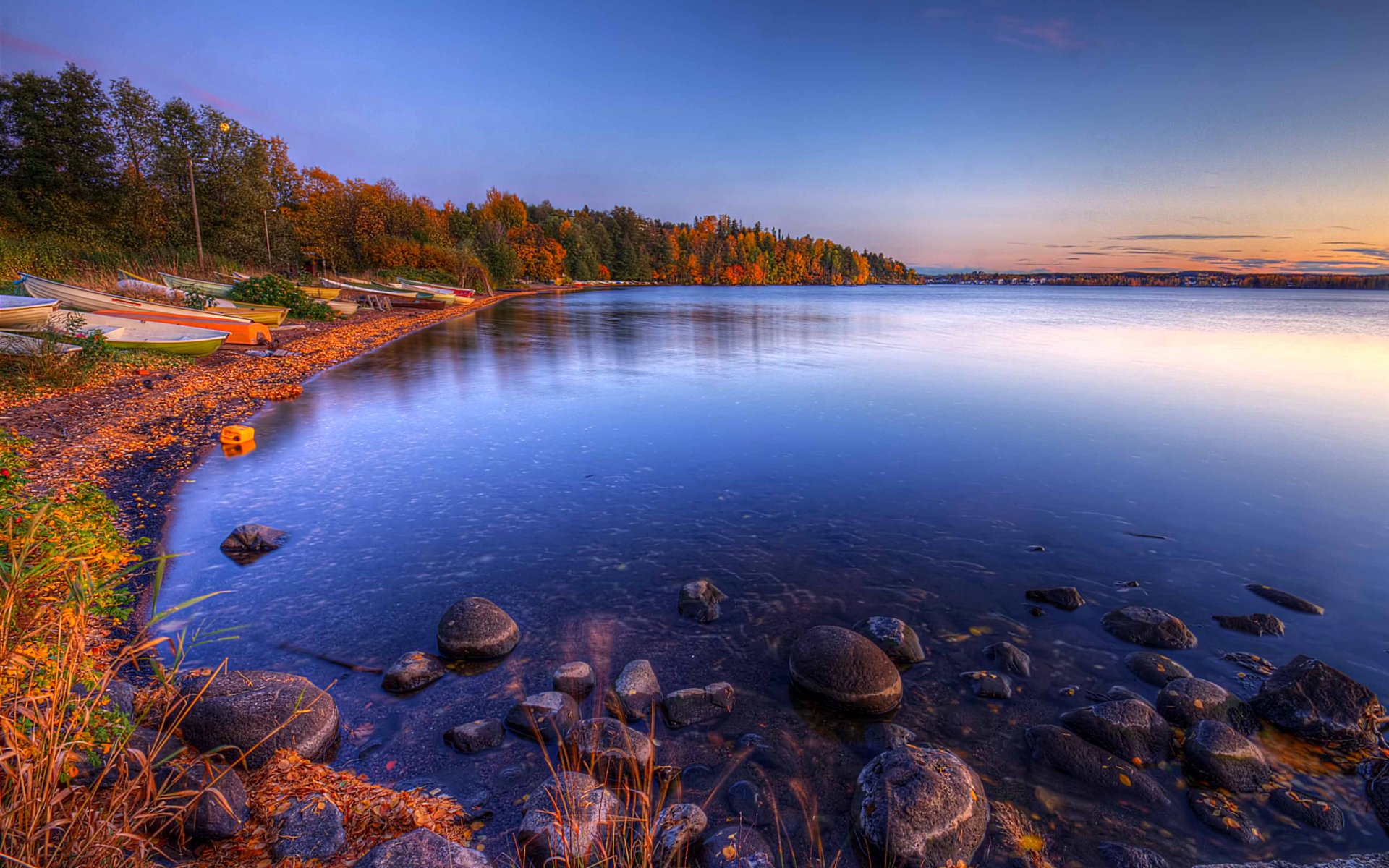 naturaleza paisaje cielo nubes lago otoño barcos