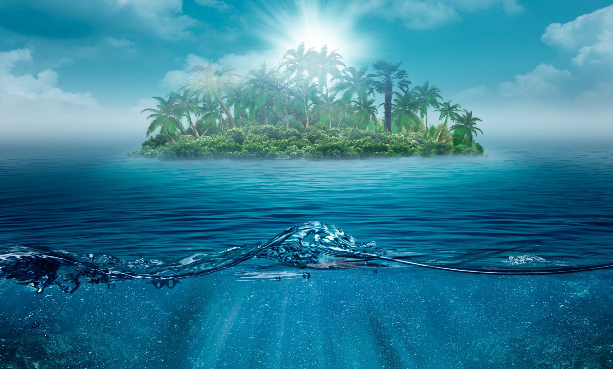 solo solitario isla océano naturaleza paisaje mar agua árboles palmeras solo hermoso cielo nubes mundo de ensueño
