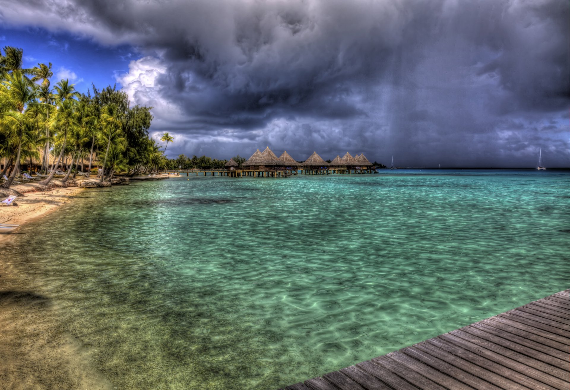 bora bora playa mar palmeras relajante paisaje arquitectura villas
