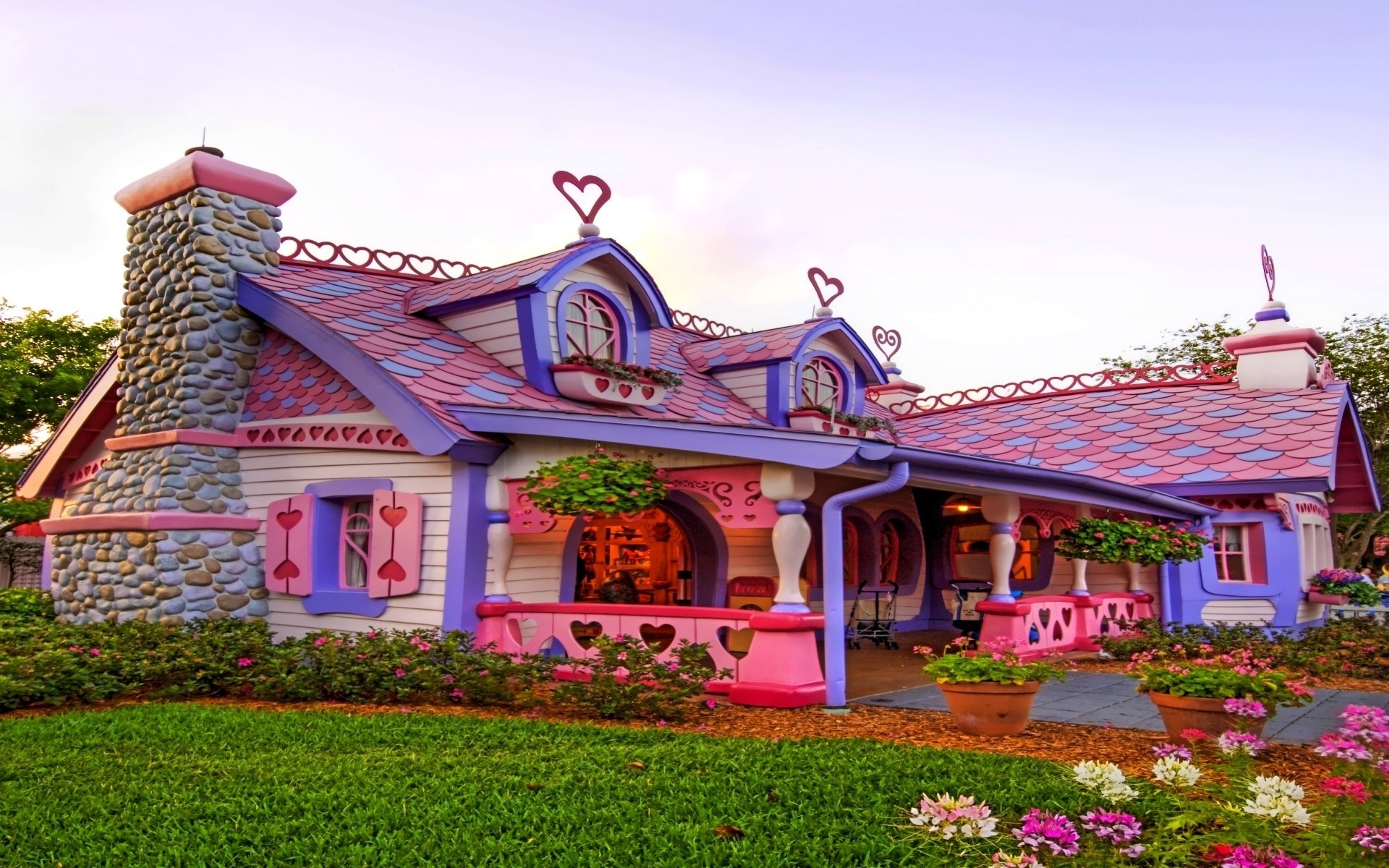 casa casita flores rosa fabuloso corazones
