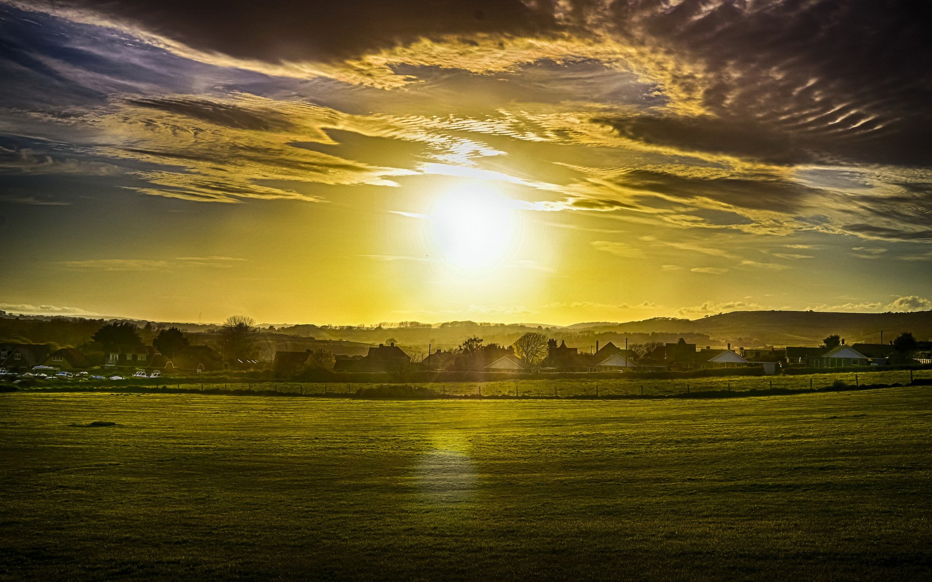 puesta de sol campo paisaje