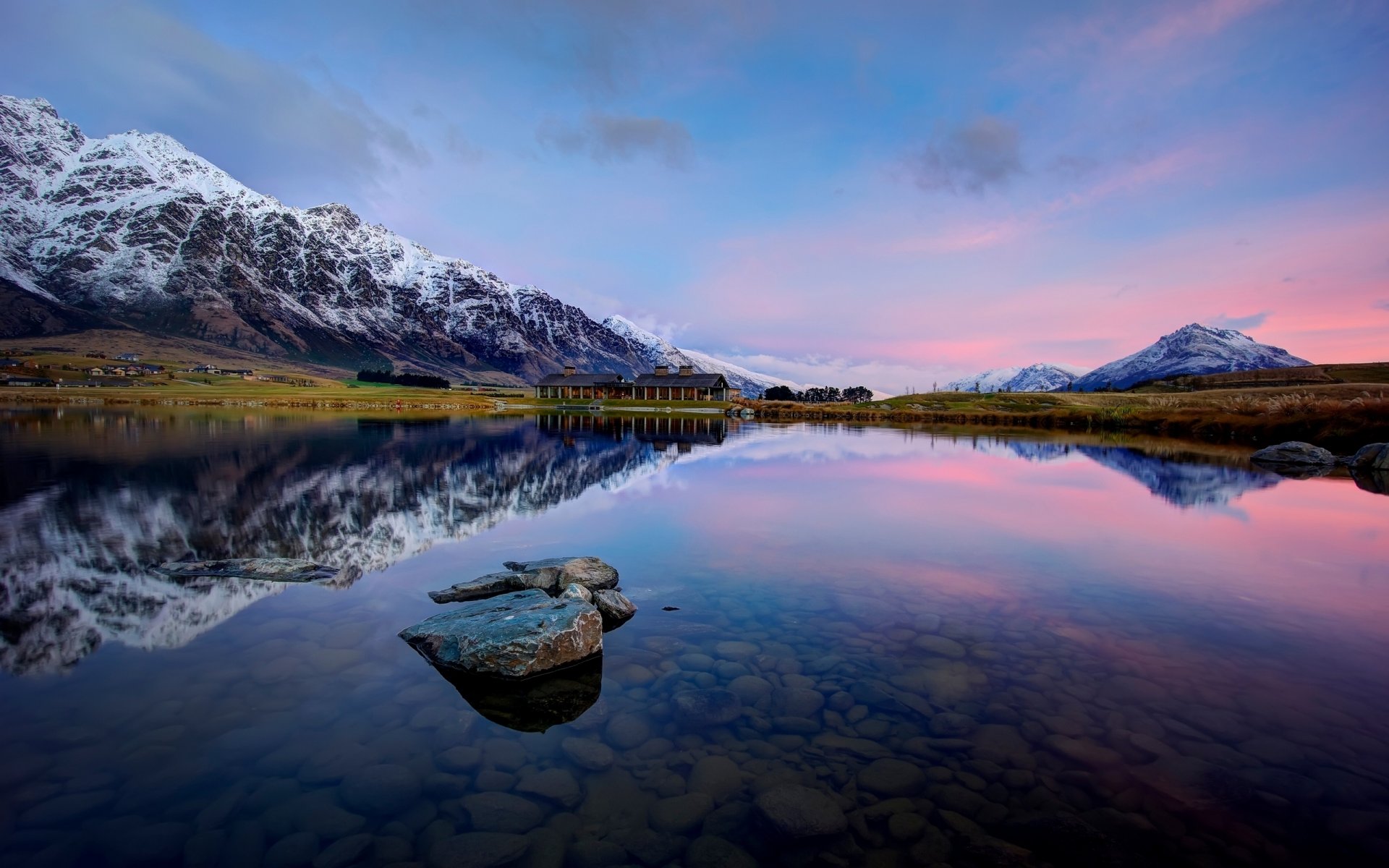 puesta de sol montañas naturaleza lago